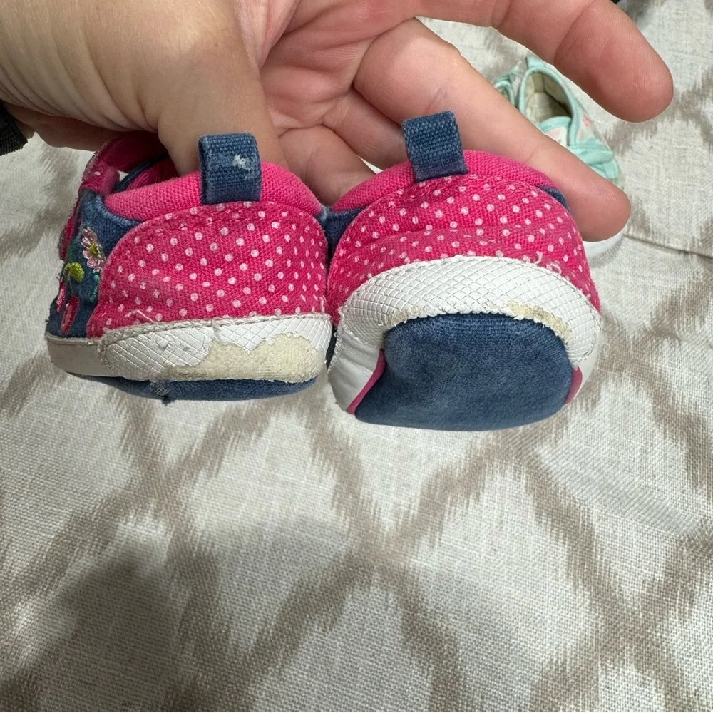 Sperry Baby Walker Shoes Bundle Pink Gold Glitter Floral 0-6M Size 1-2